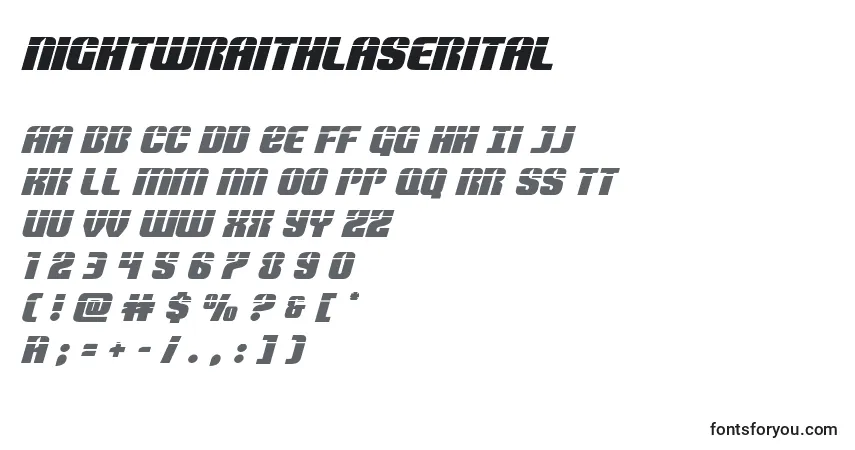 Czcionka Nightwraithlaserital – alfabet, cyfry, specjalne znaki