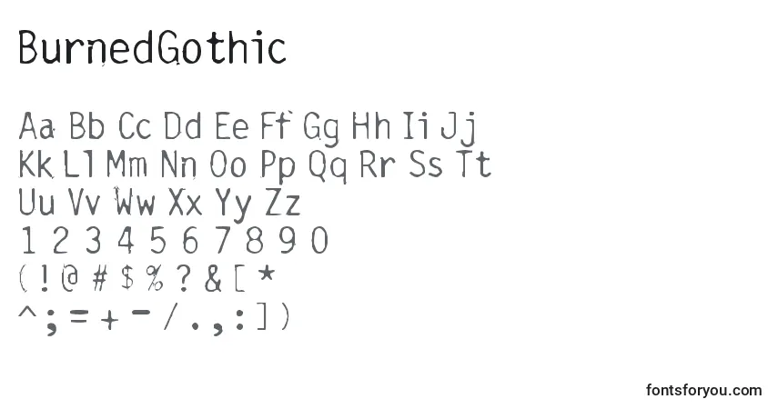 Schriftart BurnedGothic – Alphabet, Zahlen, spezielle Symbole