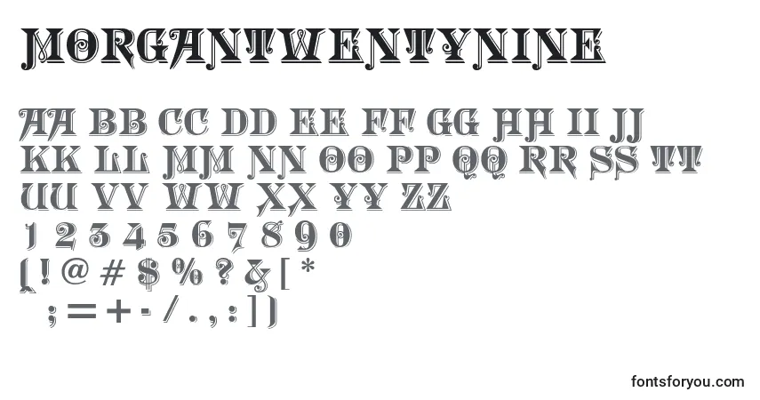 A fonte Morgantwentynine – alfabeto, números, caracteres especiais