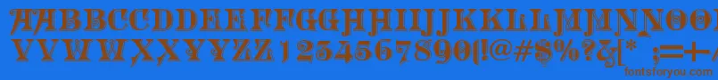 フォントMorgantwentynine – 茶色の文字が青い背景にあります。