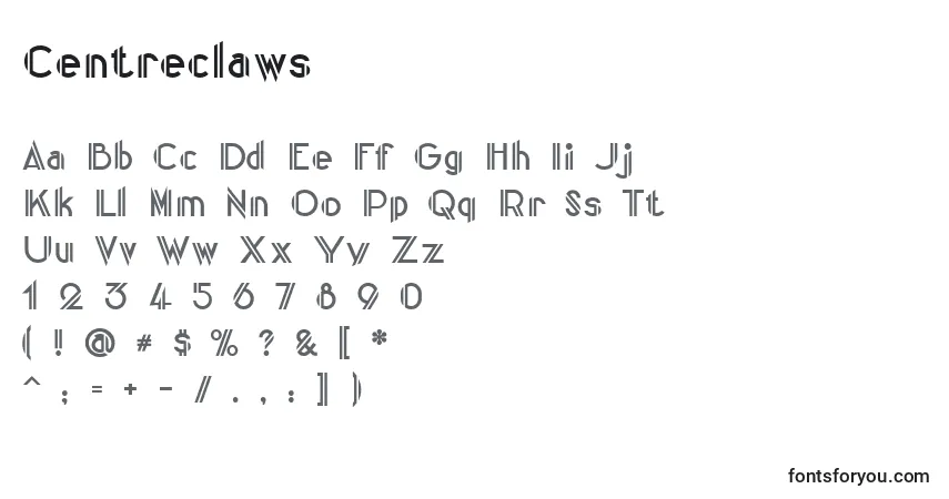 Czcionka Centreclaws – alfabet, cyfry, specjalne znaki