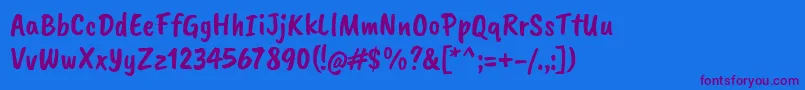 CaveatbrushRegular-Schriftart – Violette Schriften auf blauem Hintergrund