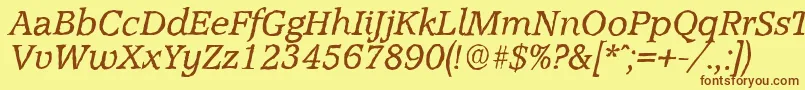 Fonte AccoladeantiqueItalic – fontes marrons em um fundo amarelo