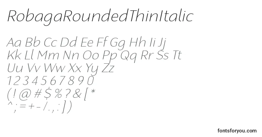 Шрифт RobagaRoundedThinItalic – алфавит, цифры, специальные символы