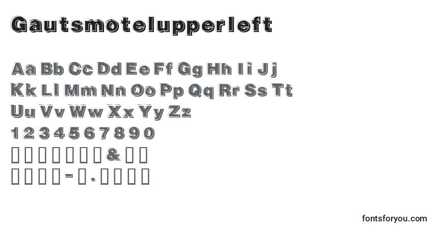 Gautsmotelupperleft-fontti – aakkoset, numerot, erikoismerkit