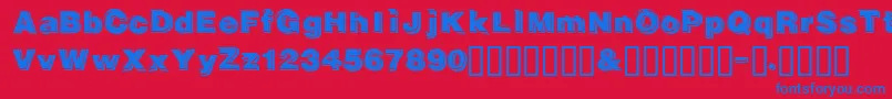 Gautsmotelupperleft-Schriftart – Blaue Schriften auf rotem Hintergrund