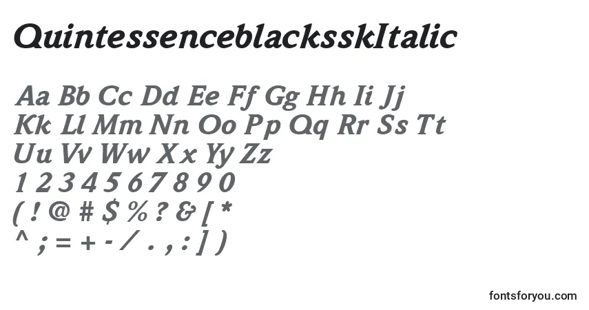 Шрифт QuintessenceblacksskItalic – алфавит, цифры, специальные символы