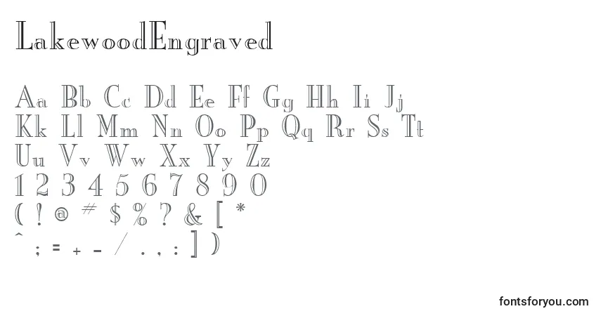 Czcionka LakewoodEngraved – alfabet, cyfry, specjalne znaki