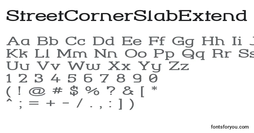 Schriftart StreetCornerSlabExtend – Alphabet, Zahlen, spezielle Symbole