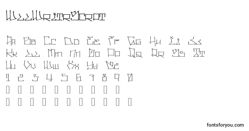 Шрифт WllWritrScrpt – алфавит, цифры, специальные символы