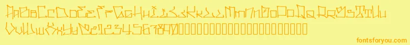 フォントWllWritrScrpt – オレンジの文字が黄色の背景にあります。