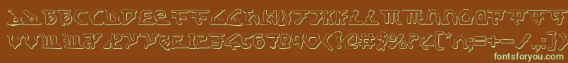 フォントHomeworldTranslatorShadow – 緑色の文字が茶色の背景にあります。