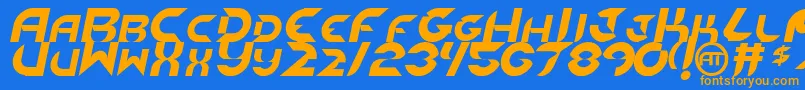 フォントNewdigitalItalic – オレンジ色の文字が青い背景にあります。