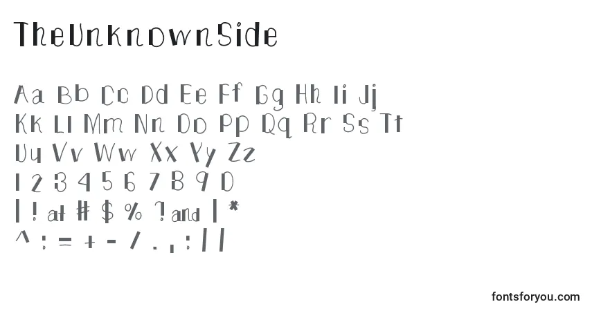 Schriftart TheUnknownSide – Alphabet, Zahlen, spezielle Symbole