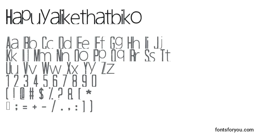 Schriftart Hapuyalikethatbiko – Alphabet, Zahlen, spezielle Symbole