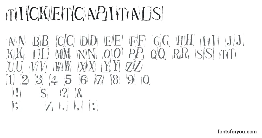 A fonte Ticketcapitals – alfabeto, números, caracteres especiais