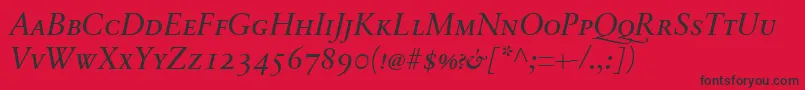 フォントSabonnextLtItalicSmallCaps – 赤い背景に黒い文字