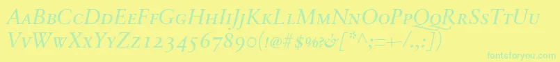 SabonnextLtItalicSmallCaps-Schriftart – Grüne Schriften auf gelbem Hintergrund
