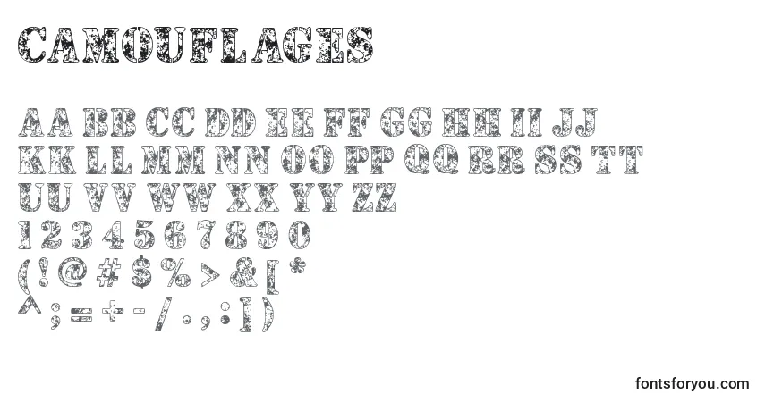 Schriftart Camouflages – Alphabet, Zahlen, spezielle Symbole