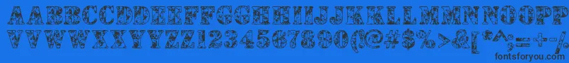 Camouflages-Schriftart – Schwarze Schriften auf blauem Hintergrund