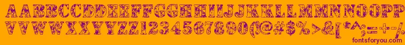 Camouflages-Schriftart – Violette Schriften auf orangefarbenem Hintergrund