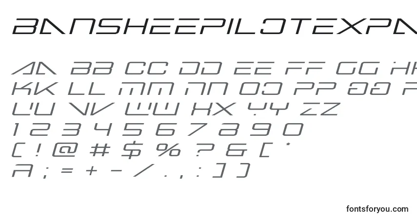 Czcionka Bansheepilotexpandital – alfabet, cyfry, specjalne znaki