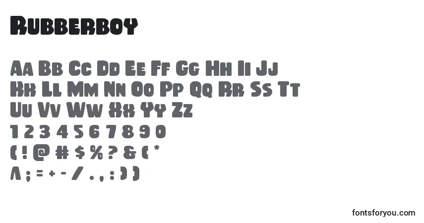 Schriftart Rubberboy – Alphabet, Zahlen, spezielle Symbole