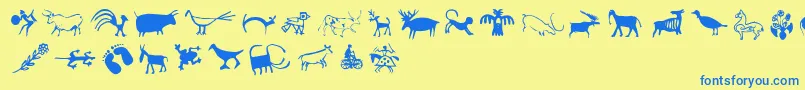 Fonte Cavepaintingdingbats – fontes azuis em um fundo amarelo