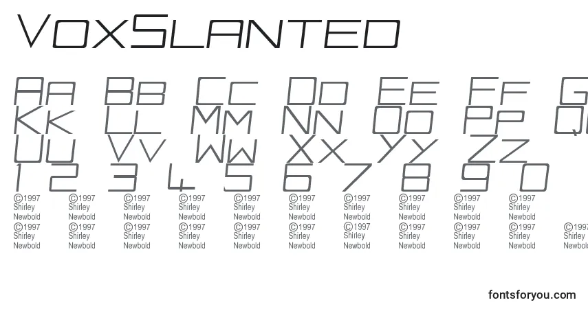 A fonte VoxSlanted – alfabeto, números, caracteres especiais