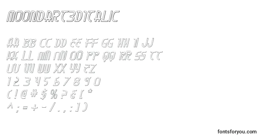 MoonDart3DItalicフォント–アルファベット、数字、特殊文字