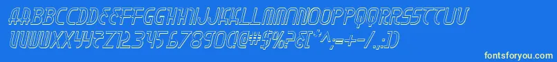 MoonDart3DItalic-Schriftart – Gelbe Schriften auf blauem Hintergrund