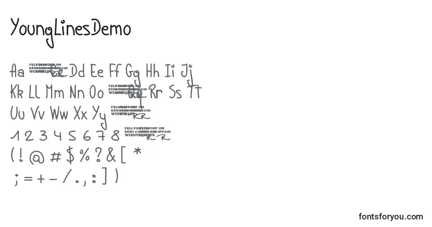 Schriftart YoungLinesDemo – Alphabet, Zahlen, spezielle Symbole