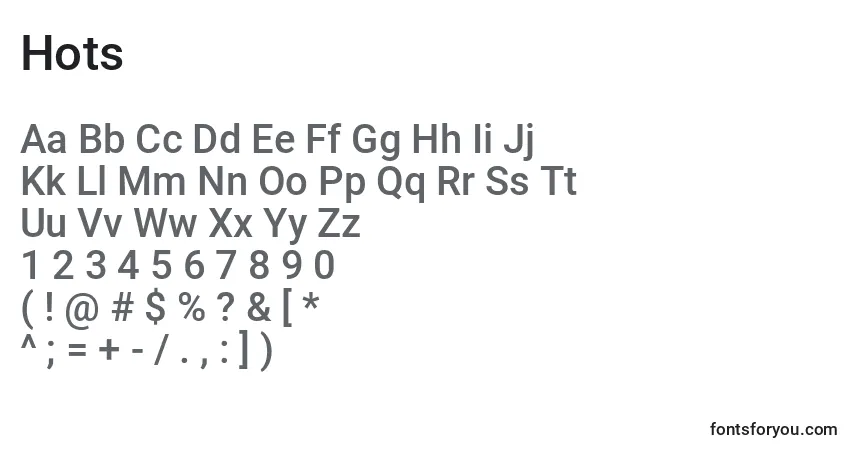 Czcionka Hots – alfabet, cyfry, specjalne znaki
