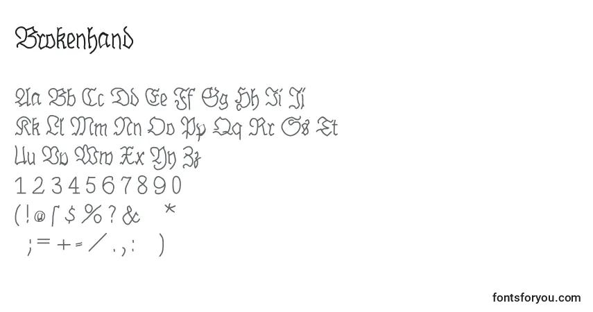 characters of brokenhand font, letter of brokenhand font, alphabet of  brokenhand font