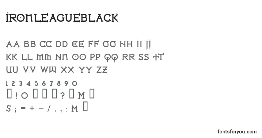 Czcionka IronLeagueBlack – alfabet, cyfry, specjalne znaki