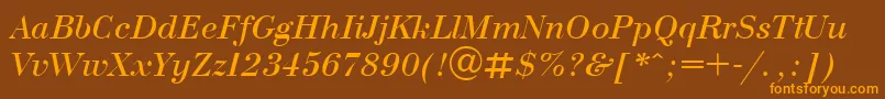 フォントBodoniItalic – オレンジ色の文字が茶色の背景にあります。
