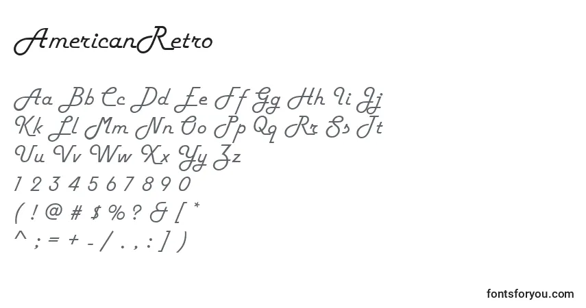 Schriftart AmericanRetro – Alphabet, Zahlen, spezielle Symbole