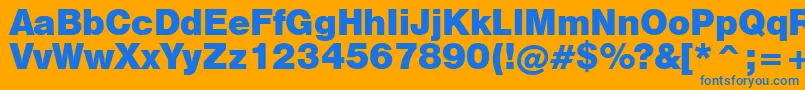 Swiss721BlackNo.2Bt-Schriftart – Blaue Schriften auf orangefarbenem Hintergrund