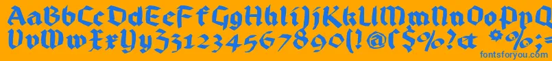 Bruchrund-Schriftart – Blaue Schriften auf orangefarbenem Hintergrund