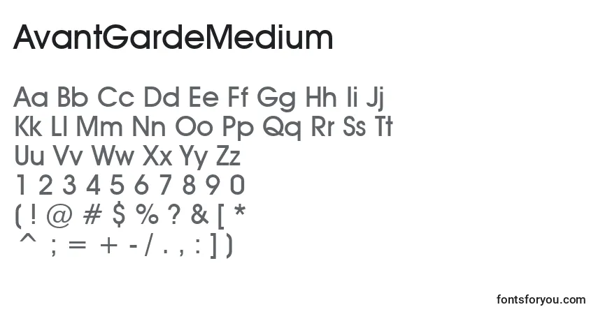 Schriftart AvantGardeMedium – Alphabet, Zahlen, spezielle Symbole