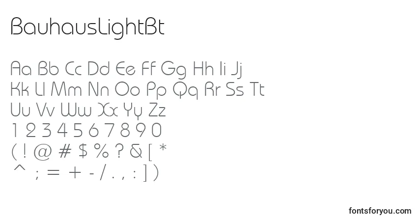 A fonte BauhausLightBt – alfabeto, números, caracteres especiais