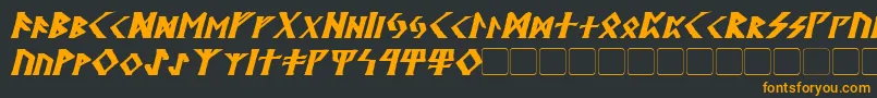 KehdraiBoldItalic-fontti – oranssit fontit mustalla taustalla