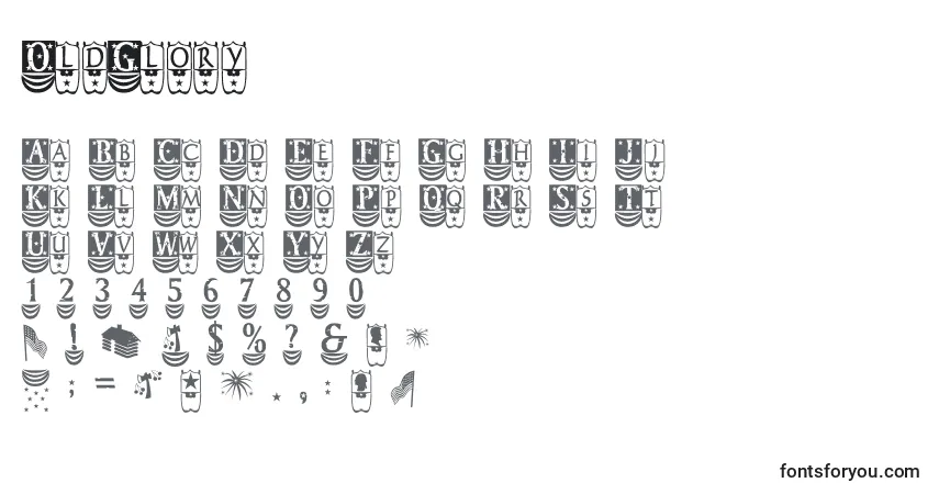 A fonte OldGlory (76723) – alfabeto, números, caracteres especiais