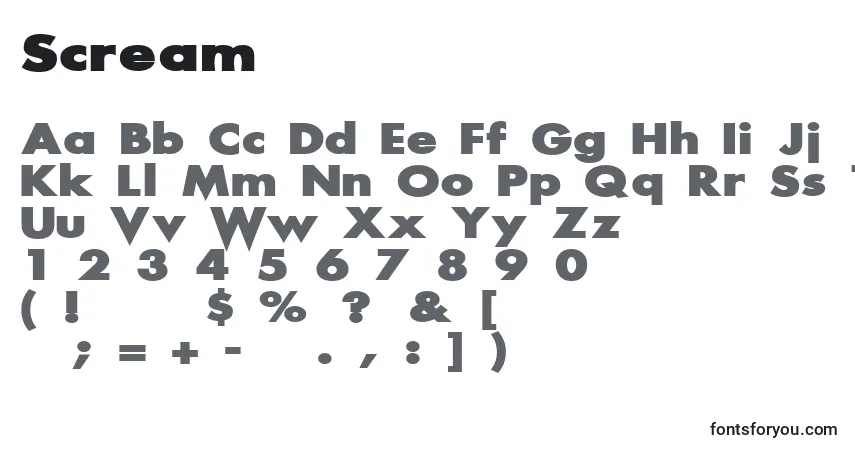 Scream-fontti – aakkoset, numerot, erikoismerkit