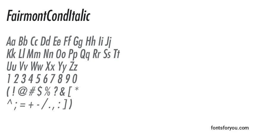 A fonte FairmontCondItalic – alfabeto, números, caracteres especiais