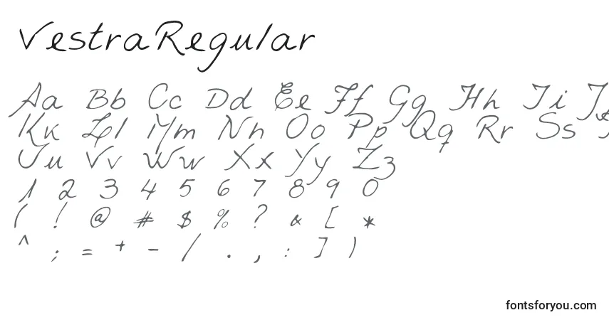 Czcionka VestraRegular – alfabet, cyfry, specjalne znaki