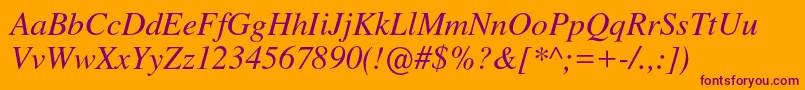 Nimbusromno9lRegita-Schriftart – Violette Schriften auf orangefarbenem Hintergrund