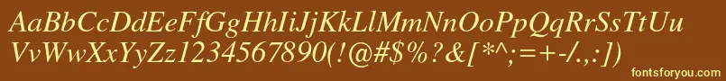 Nimbusromno9lRegita-Schriftart – Gelbe Schriften auf braunem Hintergrund