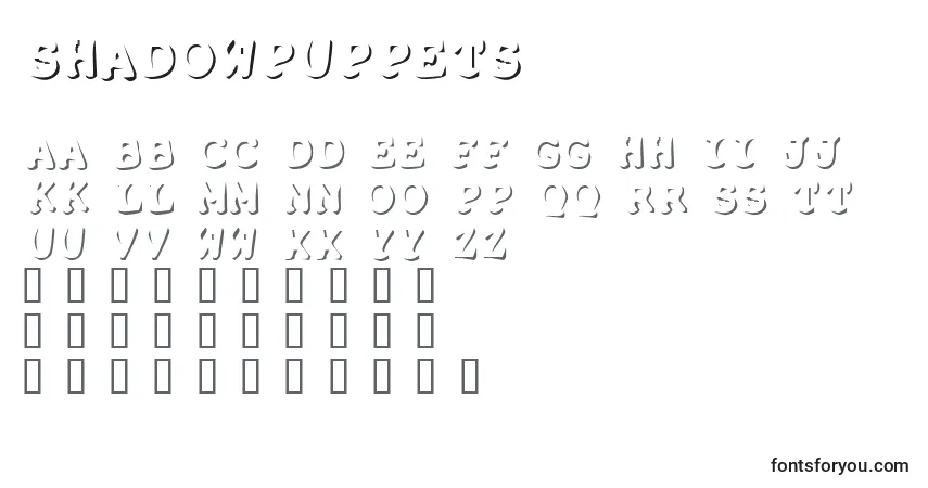 Schriftart Shadowpuppets – Alphabet, Zahlen, spezielle Symbole