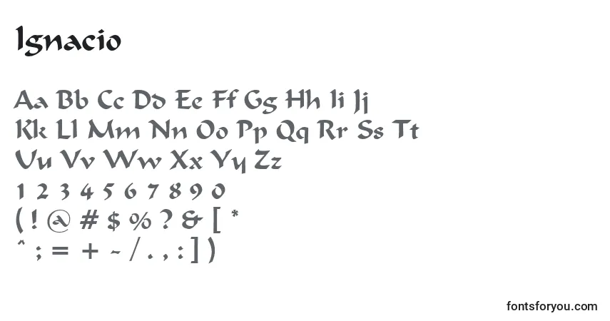 Czcionka Ignacio – alfabet, cyfry, specjalne znaki
